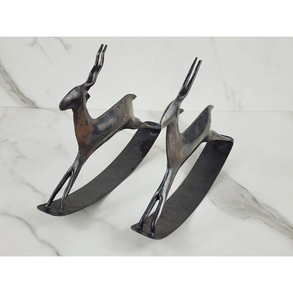 African Antelope Deer Gazelle Metal Rocking Rustic Crafted 9" Brown Decor x2 - Picture 2 of 13
